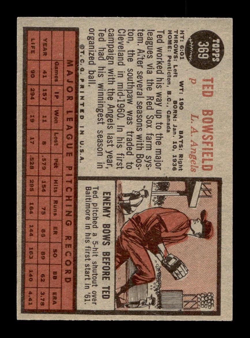 1962 Topps #369 Ted Bowsfield Los Angeles Angels EX CS26014980