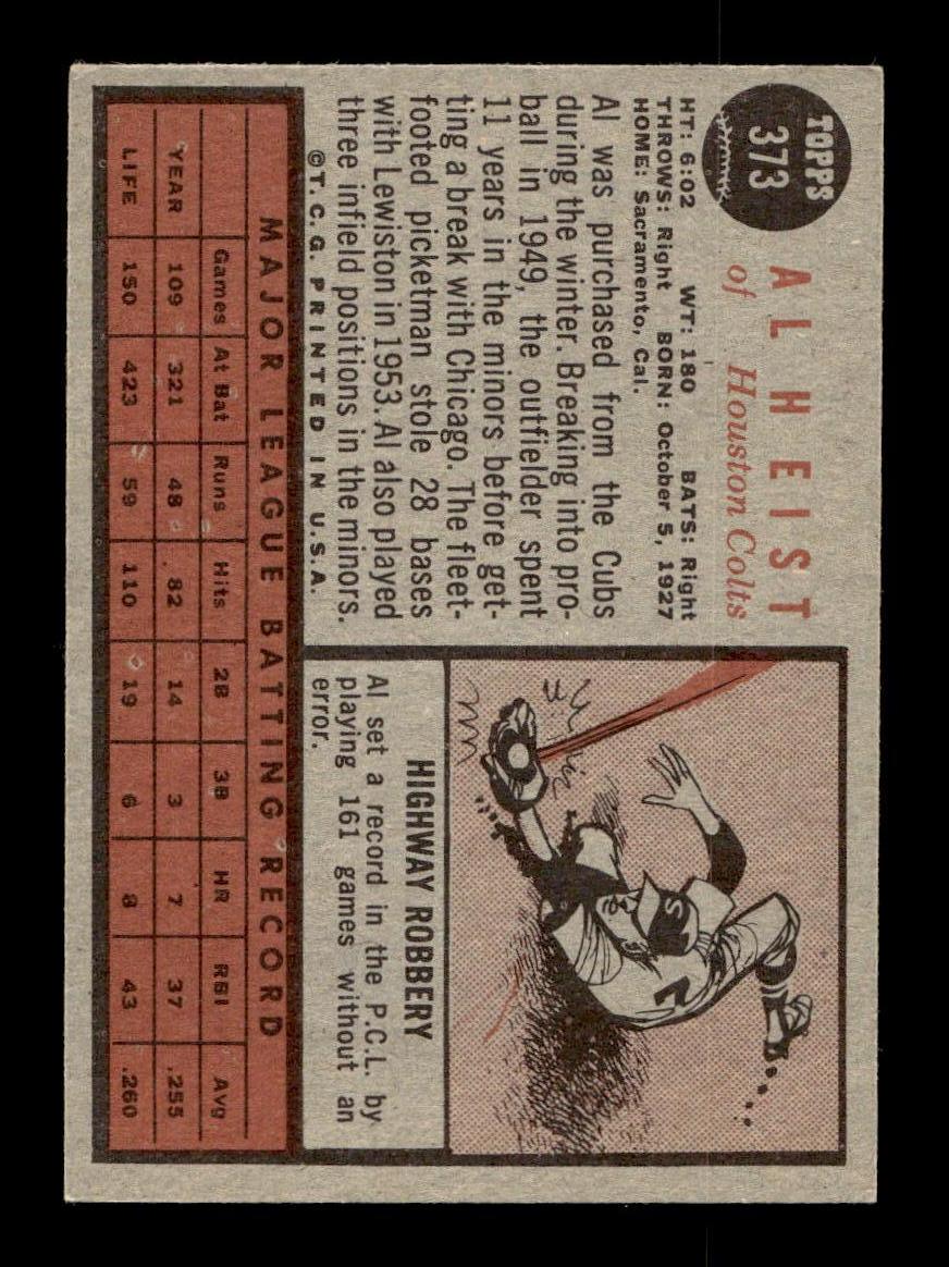 1962 Topps #373 Al Heist Houston Colt .45s EX CS26014984