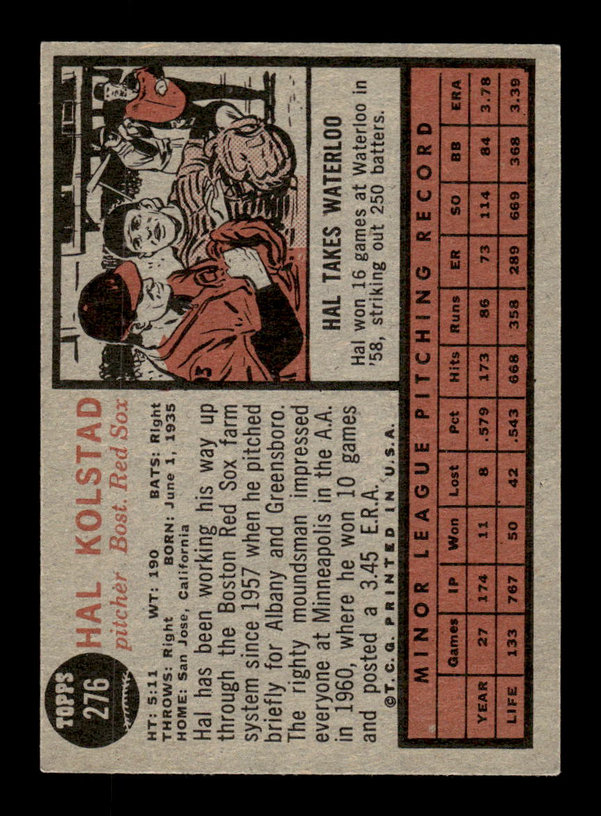 1962 Topps #276 Hal Kolstad Boston Red Sox EX CS26015058