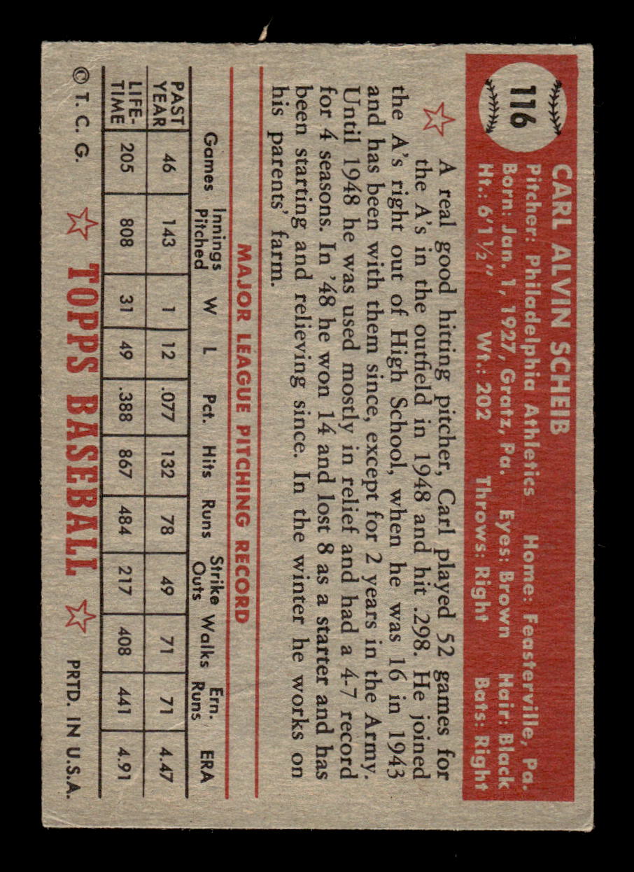 1952 Topps #116 Carl Scheib Philadelphia Athletics LOW GRADE CS26015088