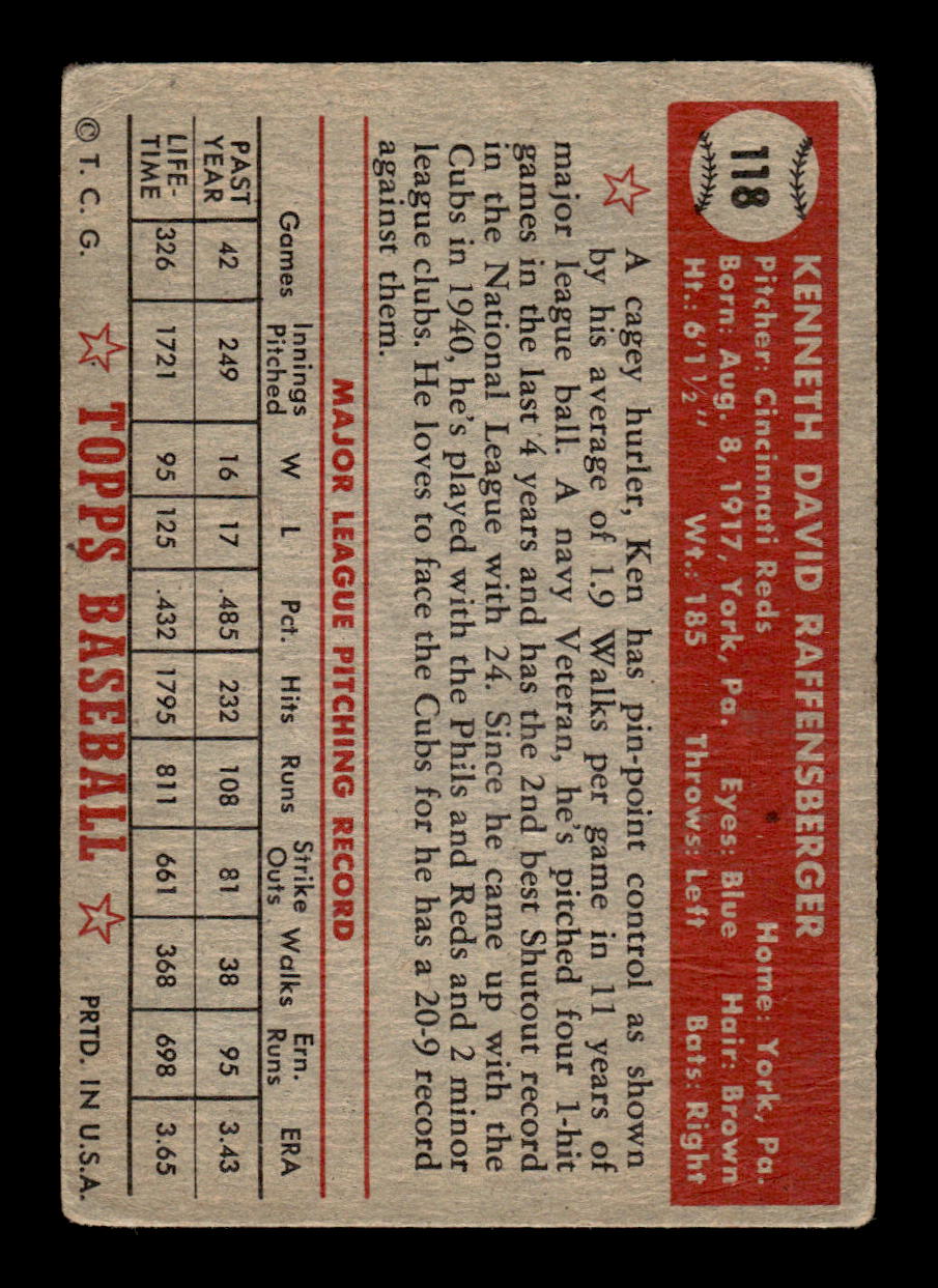 1952 Topps #118 Ken Raffensberger Cincinnati Reds LOW GRADE CS26015090