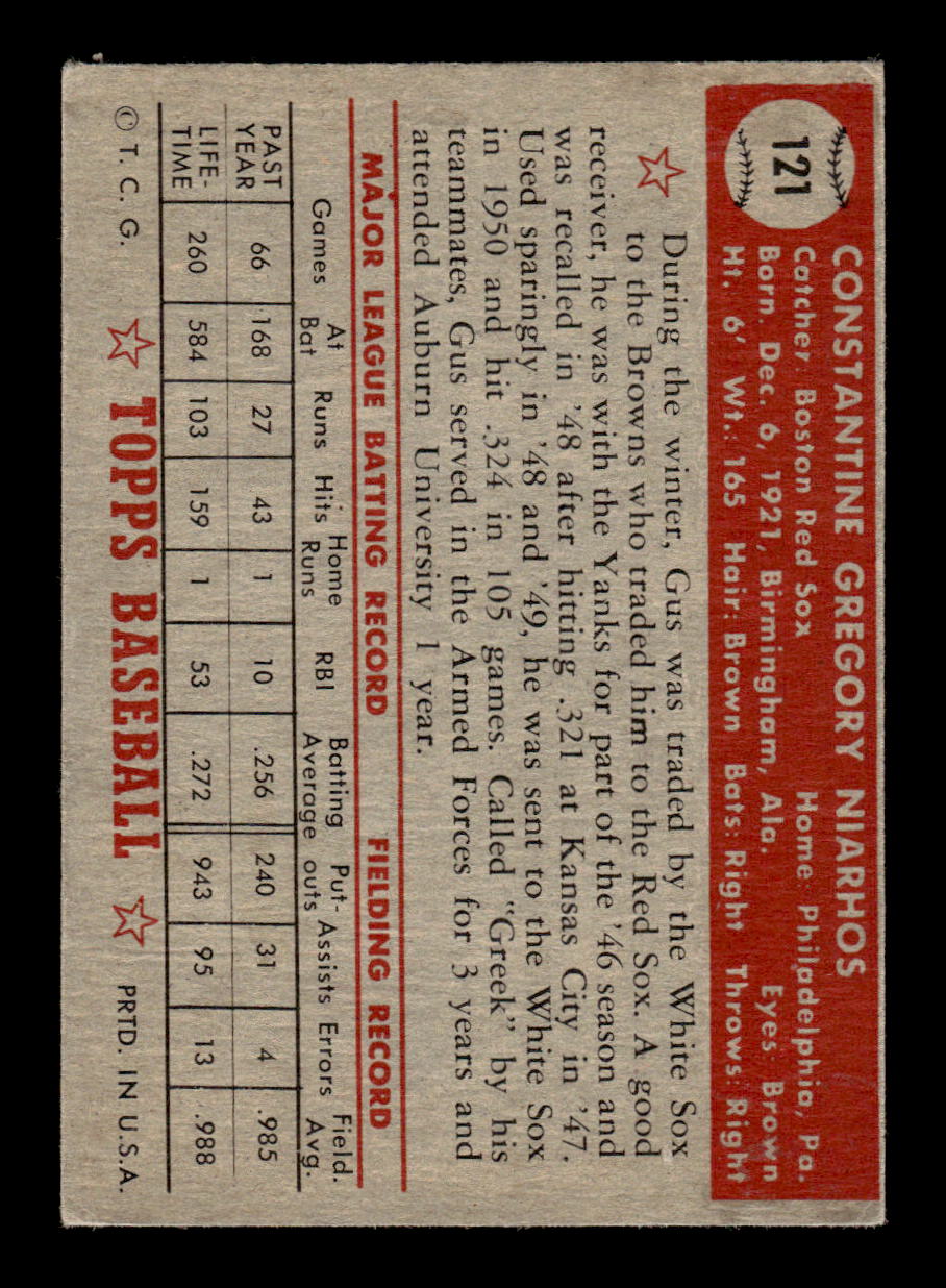 1952 Topps #121 Gus Niarhos Boston Red Sox LOW GRADE CS26015093