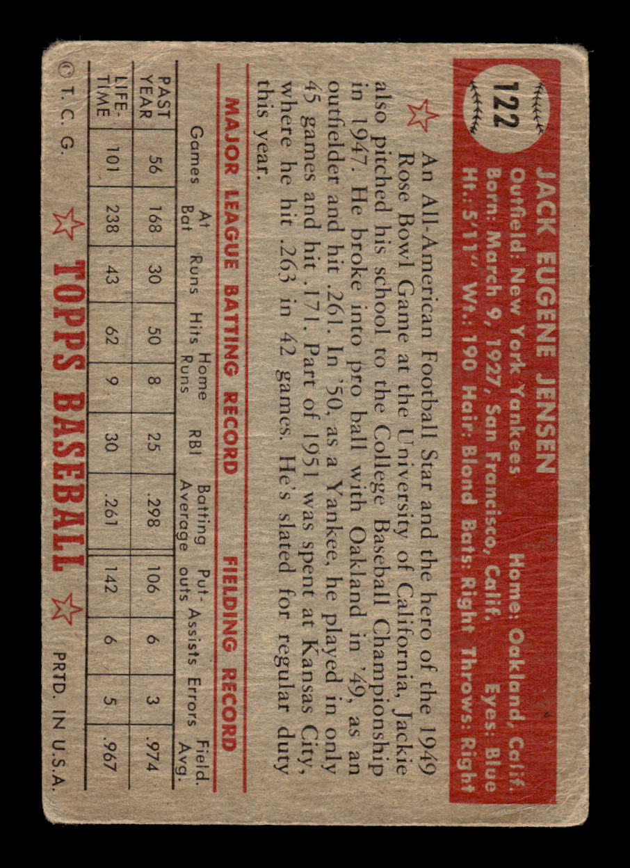 1952 Topps #122 Jack Jensen New York Yankees LOW GRADE CS26015094