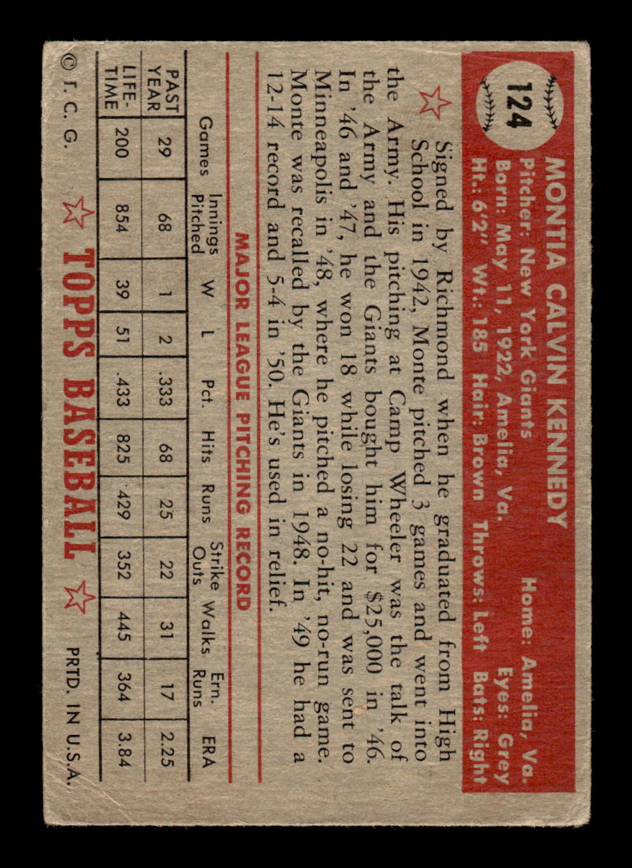 1952 Topps #124 Monte Kennedy New York Giants LOW GRADE CS26015096