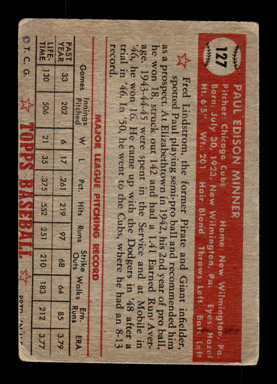1952 Topps #127 Paul Minner Chicago Cubs LOW GRADE CS26015099