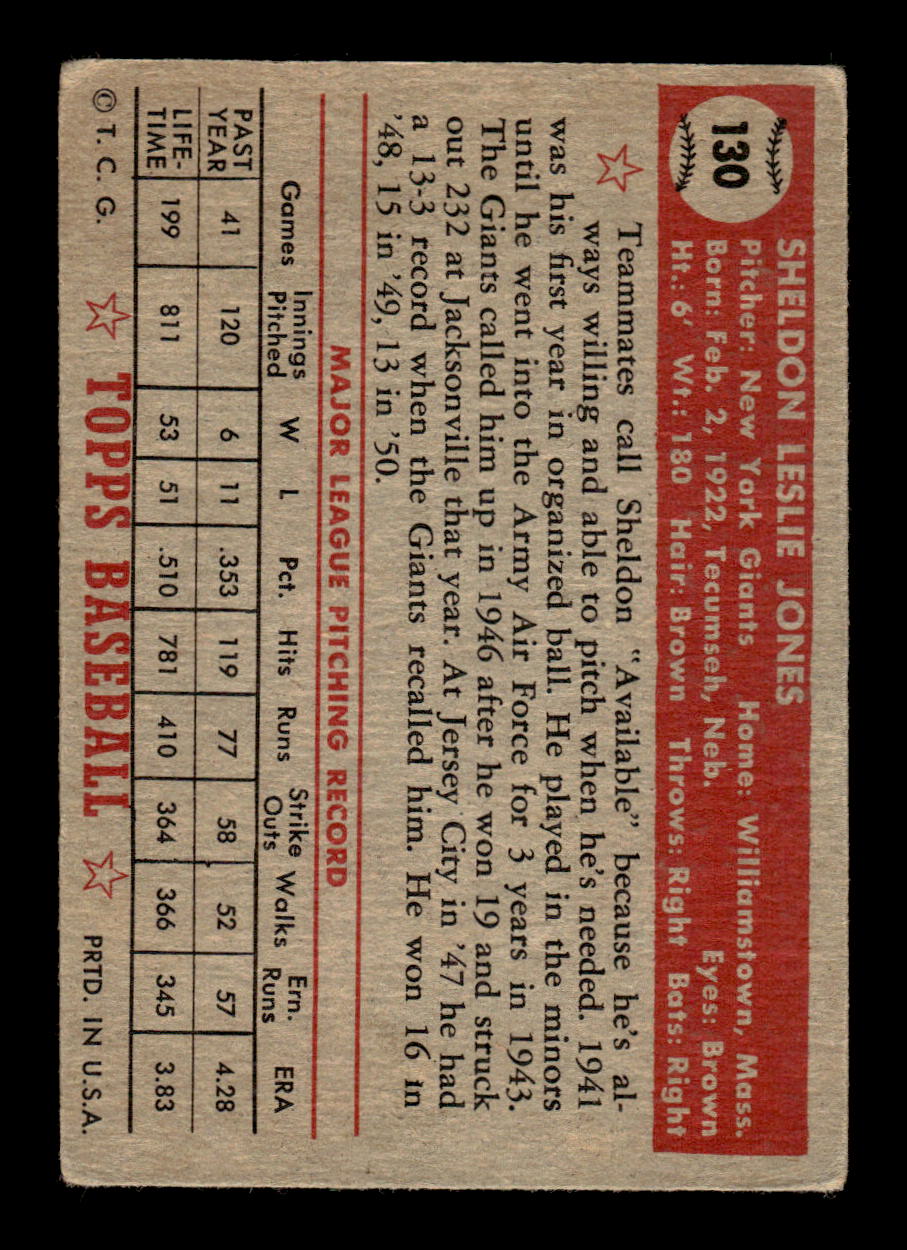 1952 Topps #130 Sheldon Jones New York Giants LOW GRADE CS26015101
