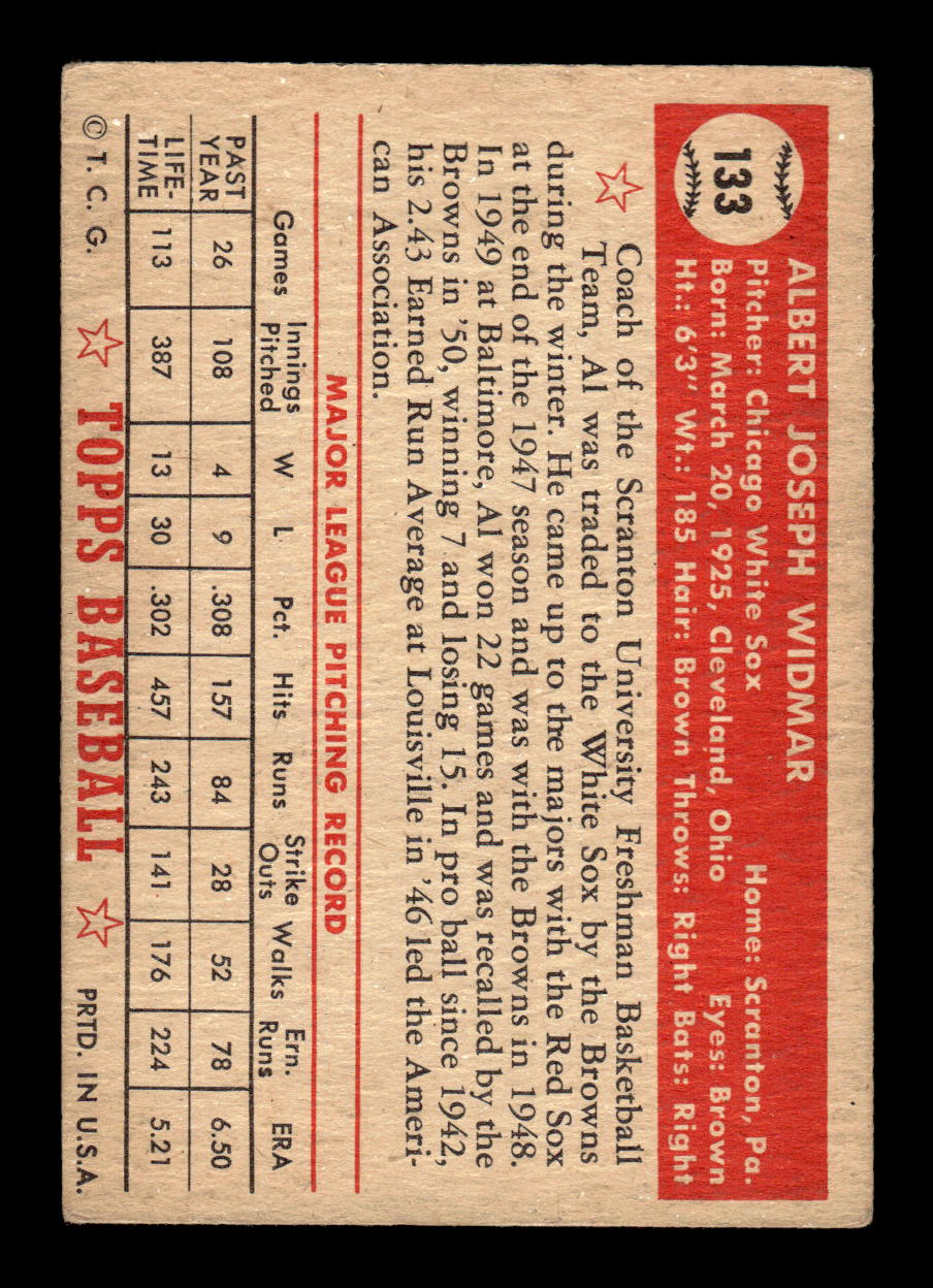 1952 Topps #133 Al Widmar Chicago White Sox LOW GRADE CS26015104