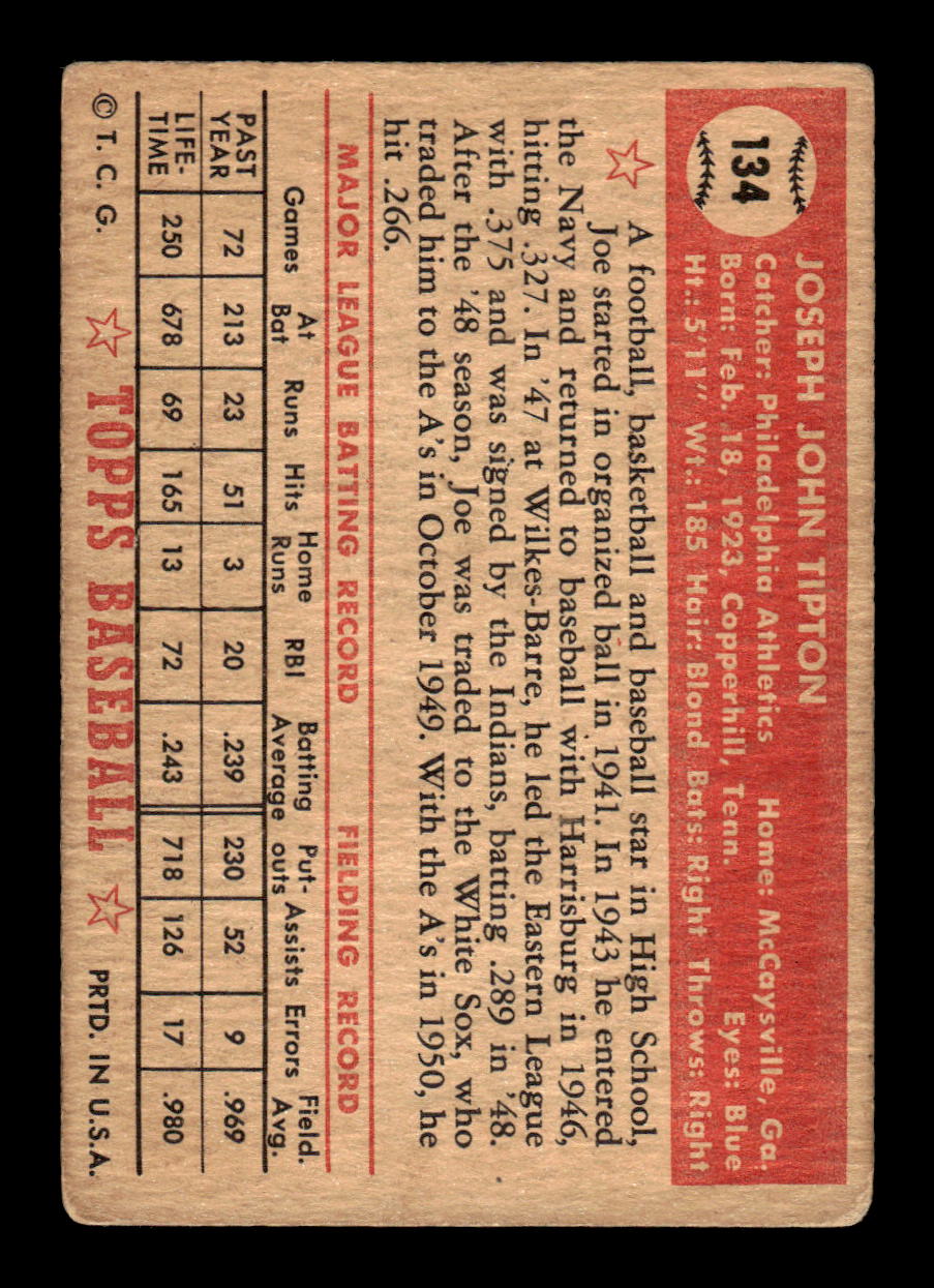 1952 Topps #134 Joe Tipton Philadelphia Athletics LOW GRADE CS26015105