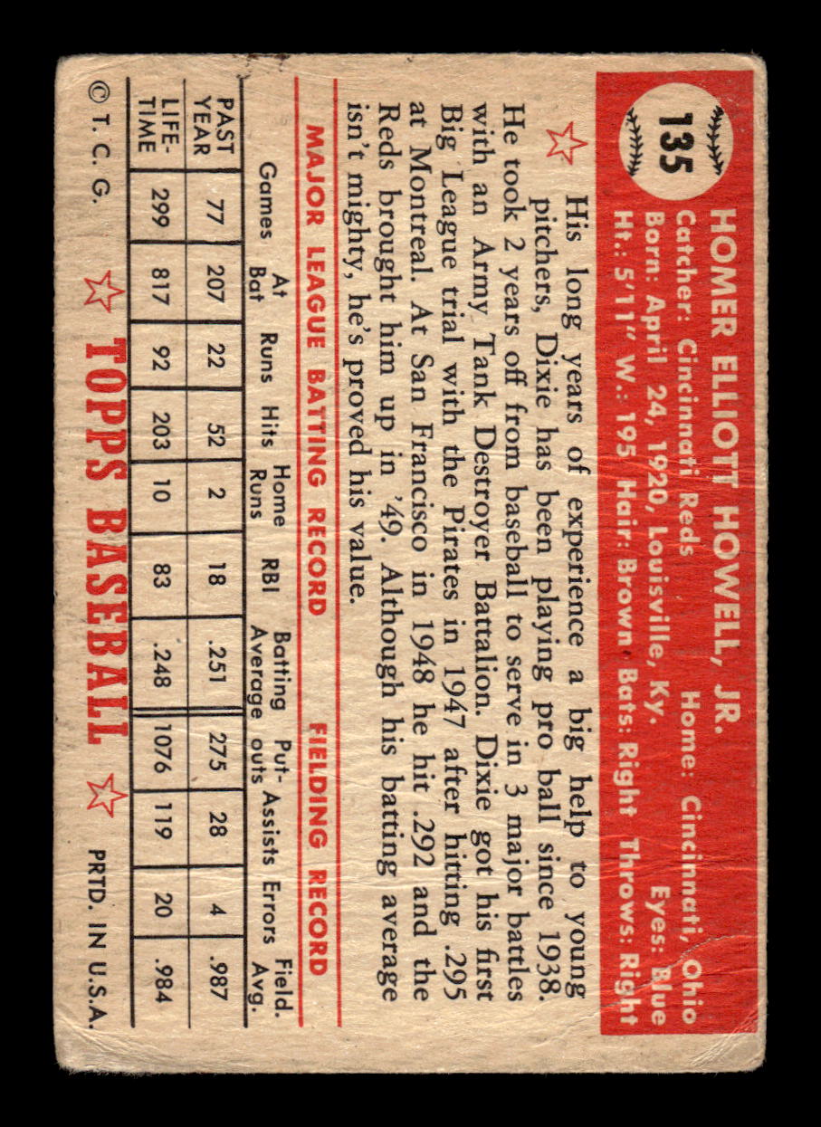 1952 Topps #135 Dixie Howell Cincinnati Reds LOW GRADE CS26015106