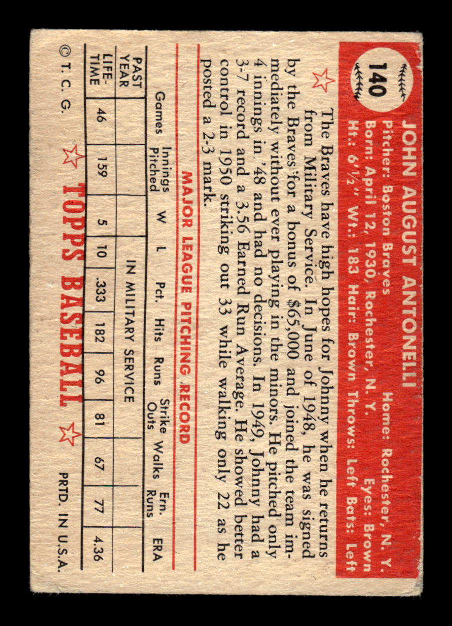 1952 Topps #140 John Antonelli Boston Braves LOW GRADE CS26015111