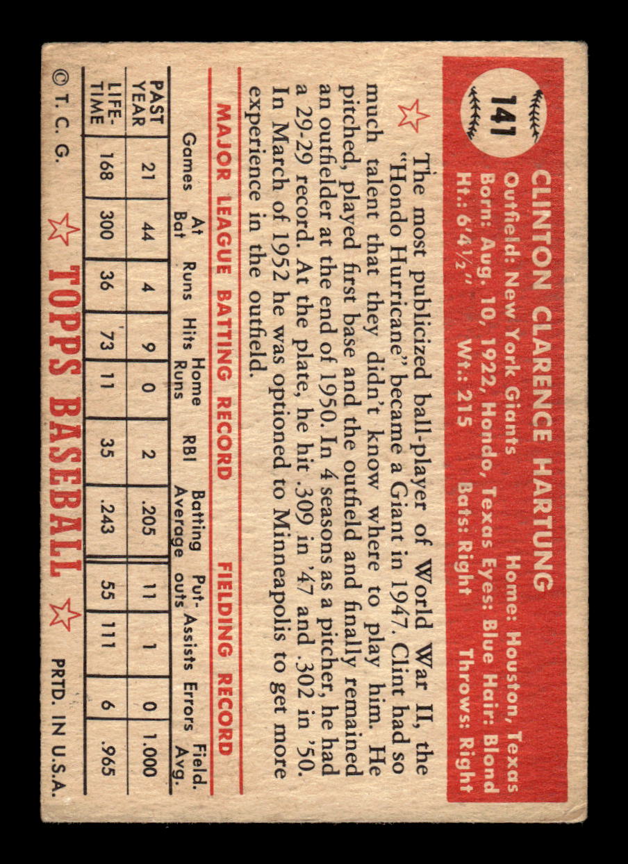 1952 Topps #141 Clint Hartung New York Giants LOW GRADE CS26015112