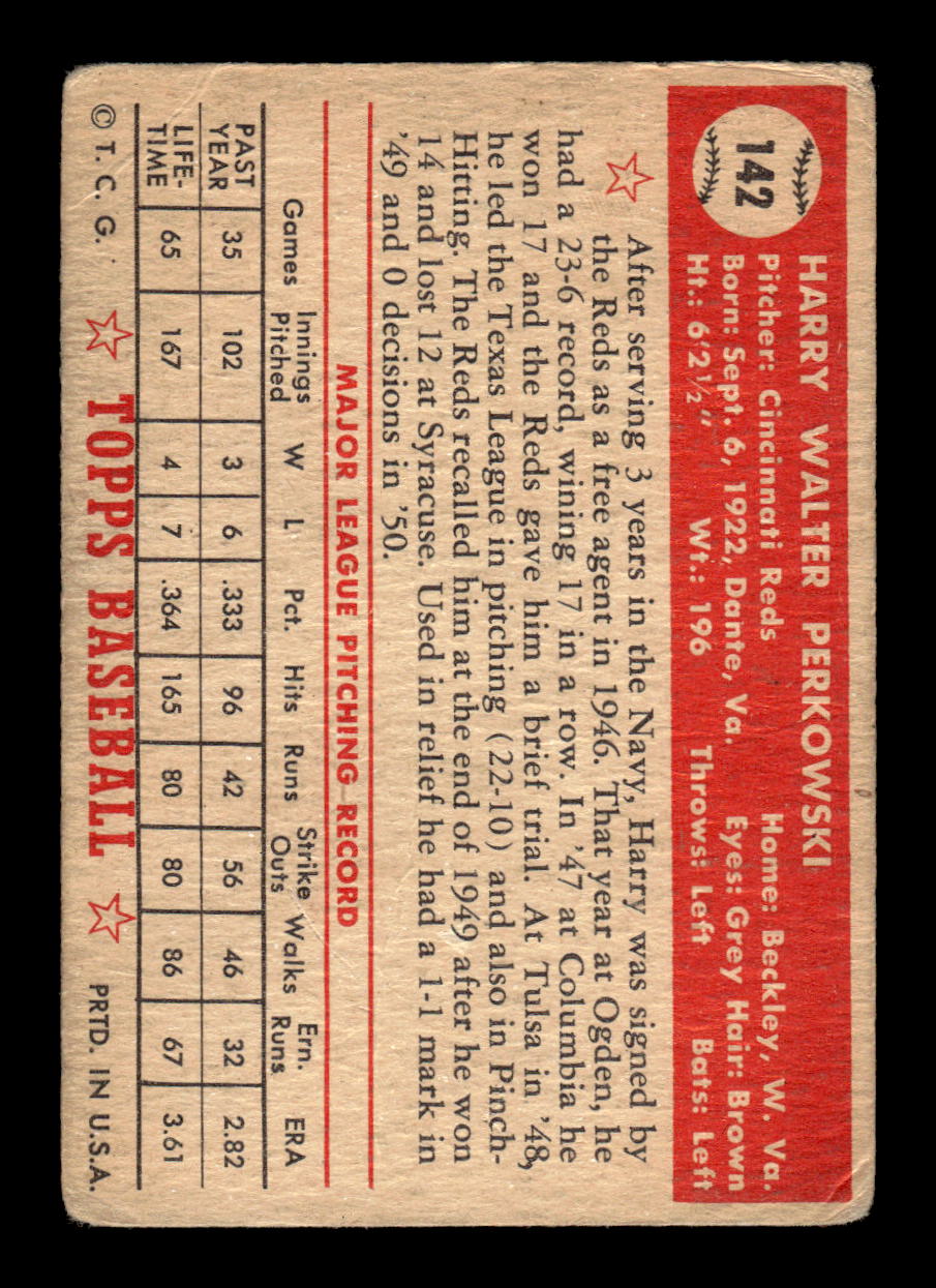1952 Topps #142 Harry Perkowski Cincinnati Reds LOW GRADE CS26015113