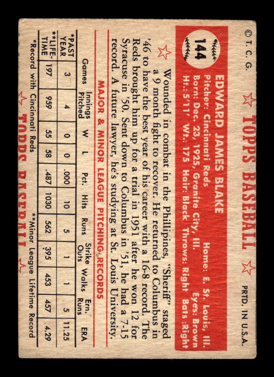 1952 Topps #144 Ed Blake Cincinnati Reds LOW GRADE CS26015114