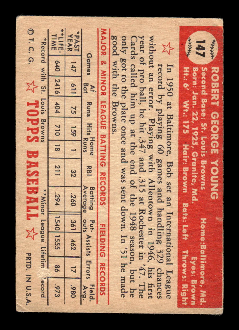 1952 Topps #147 Bobby Young St. Louis Browns LOW GRADE CS26015118
