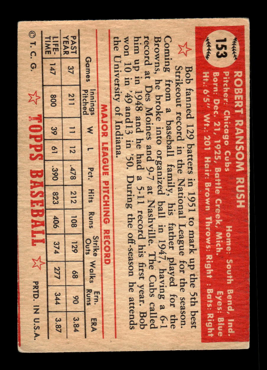 1952 Topps #153 Bob Rush Signed VG CS26015124