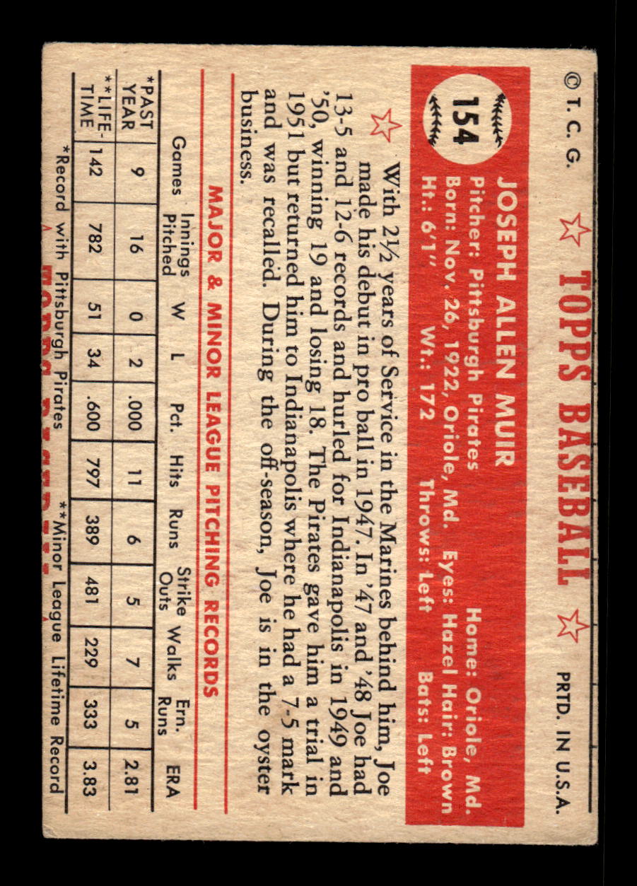 1952 Topps #154 Joe Muir Pittsburgh Pirates VG CS26015125