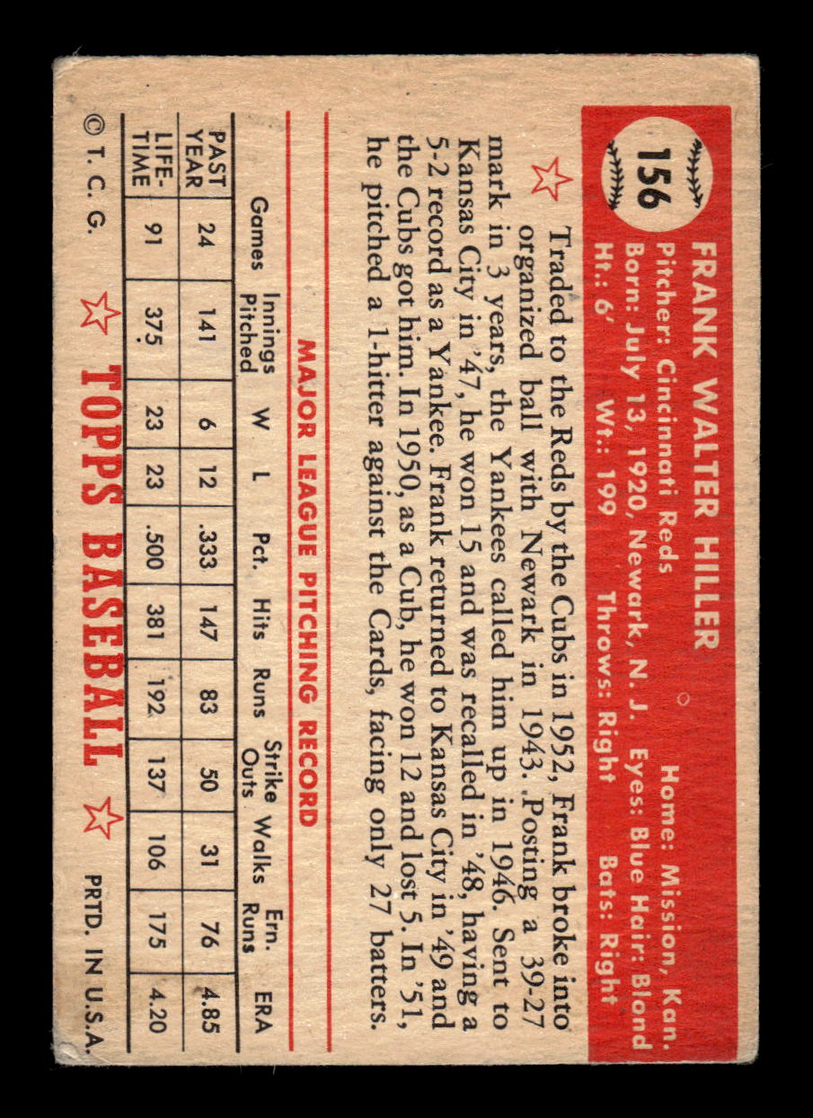 1952 Topps #156 Frank Hiller Cincinnati Reds VG CS26015127