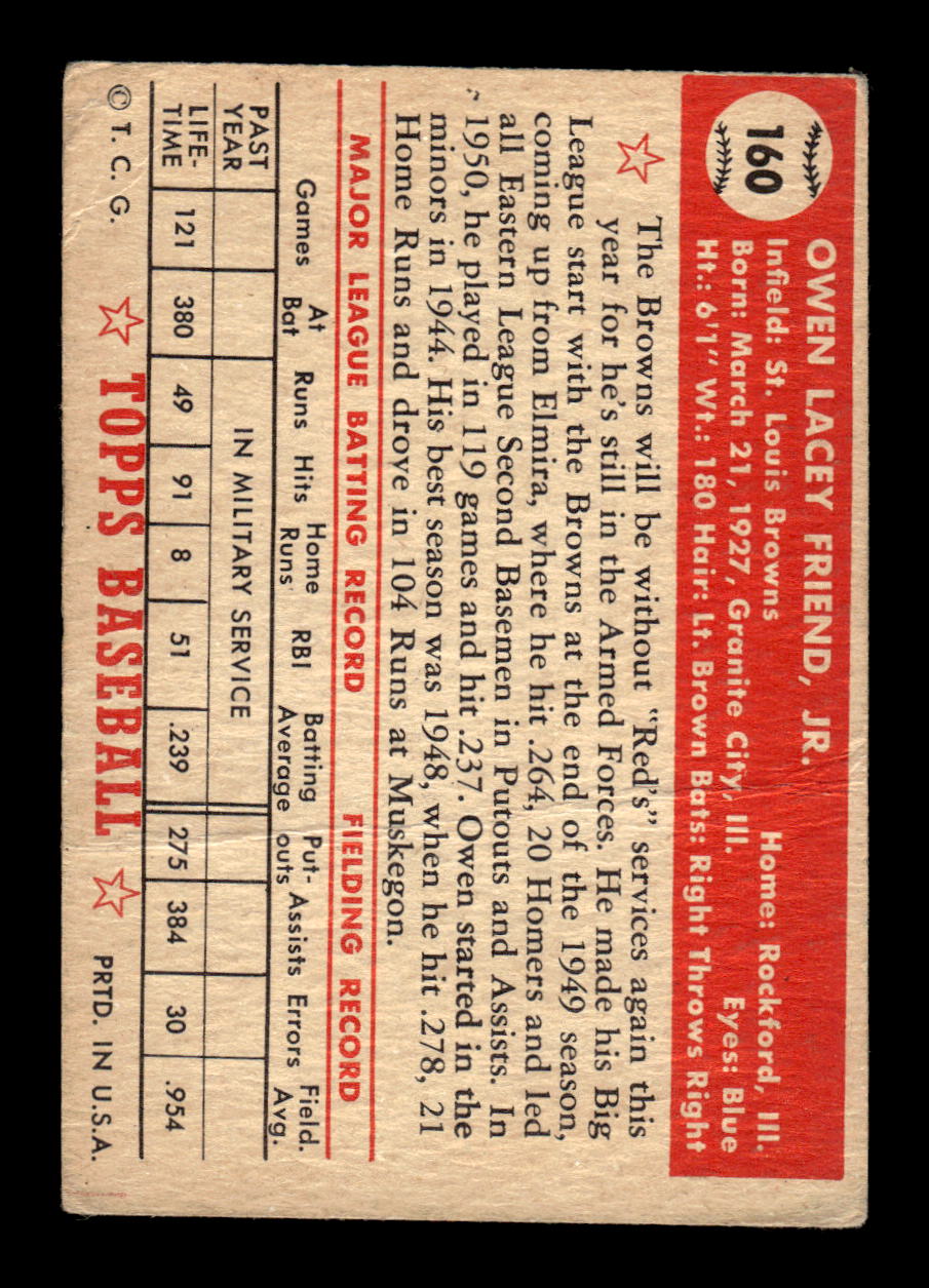 1952 Topps #160 Owen Friend St. Louis Browns LOW GRADE CS26015130