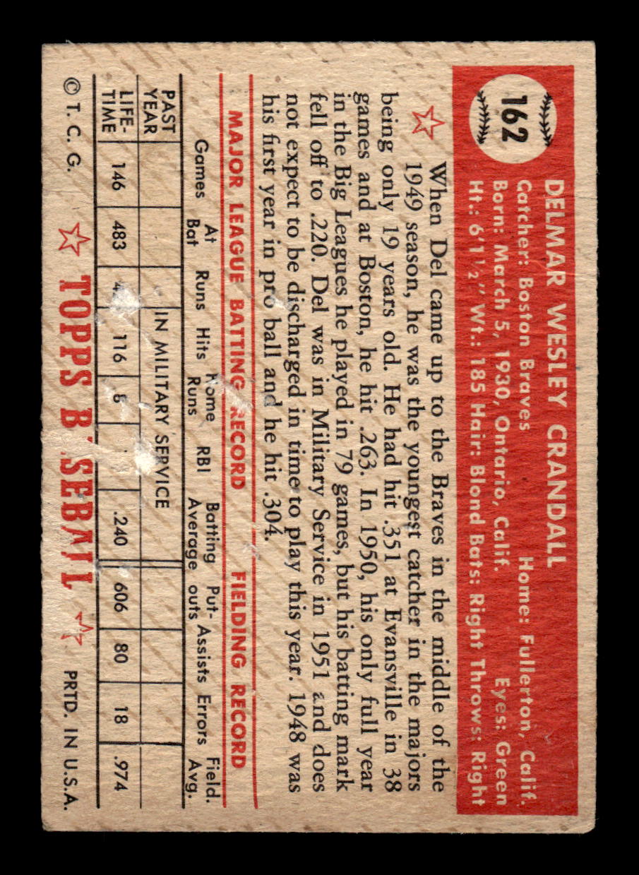 1952 Topps #162 Del Crandall Boston Braves LOW GRADE CS26015132