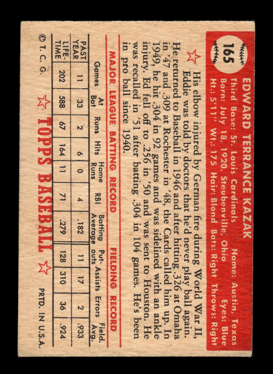 1952 Topps #165 Eddie Kazak Signed LOW GRADE CS26015135
