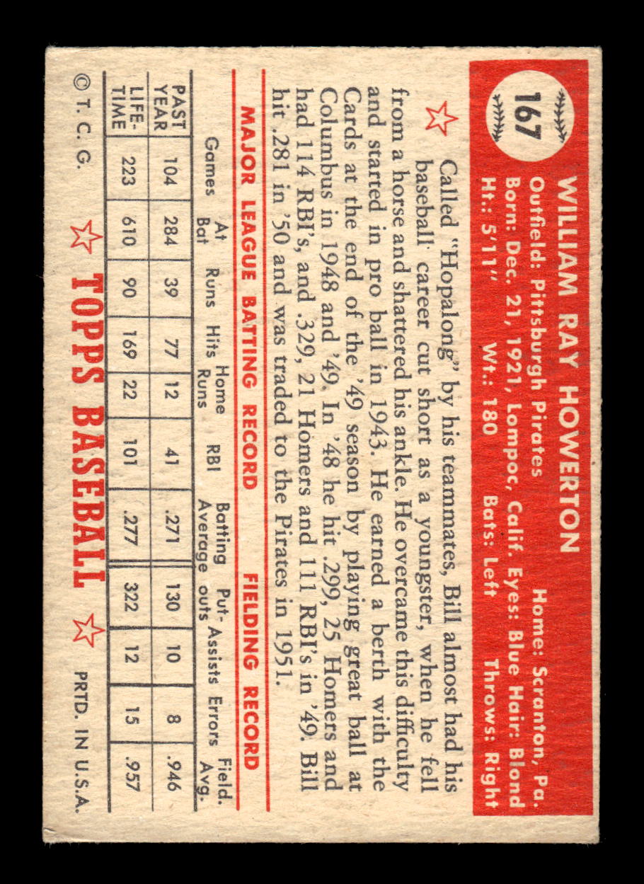 1952 Topps #167 Bill Howerton Pittsburgh Pirates VG CS26015137