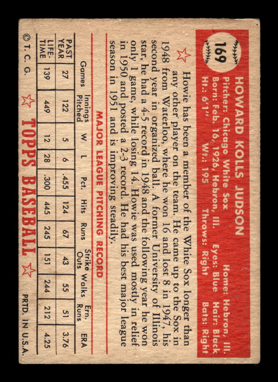 1952 Topps #169 Howie Judson Chicago White Sox LOW GRADE CS26015139