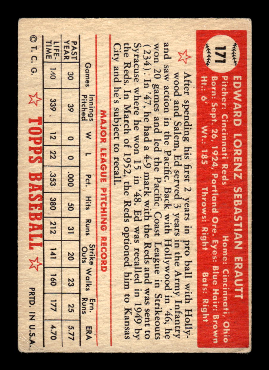 1952 Topps #171 Ed Erautt Cincinnati Reds VG CS26015141