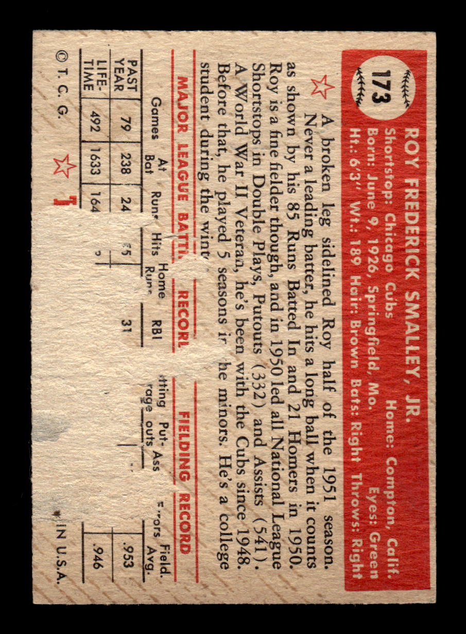 1952 Topps #173 Roy Smalley Chicago Cubs LOW GRADE CS26015143