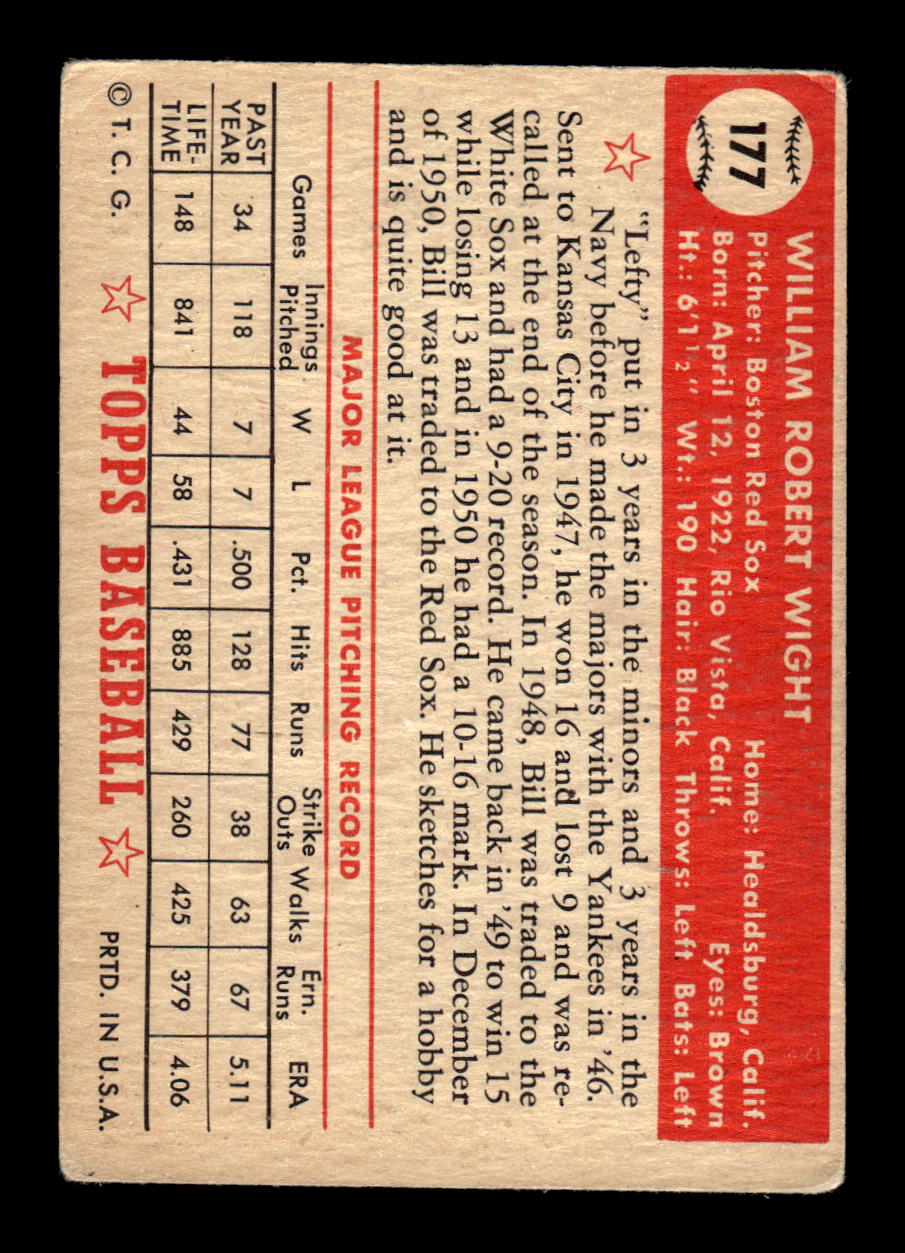 1952 Topps #177 Bill Wight Boston Red Sox LOW GRADE CS26015146