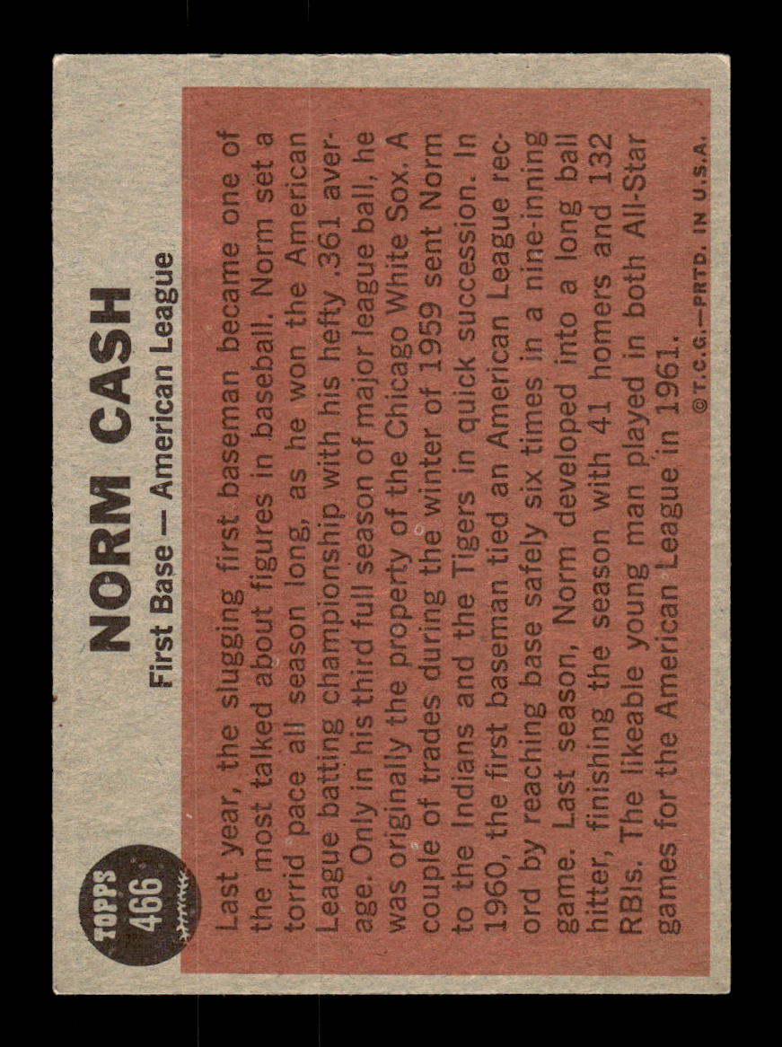 1962 Topps #466 Norm Cash Detroit Tigers EX CS26015222