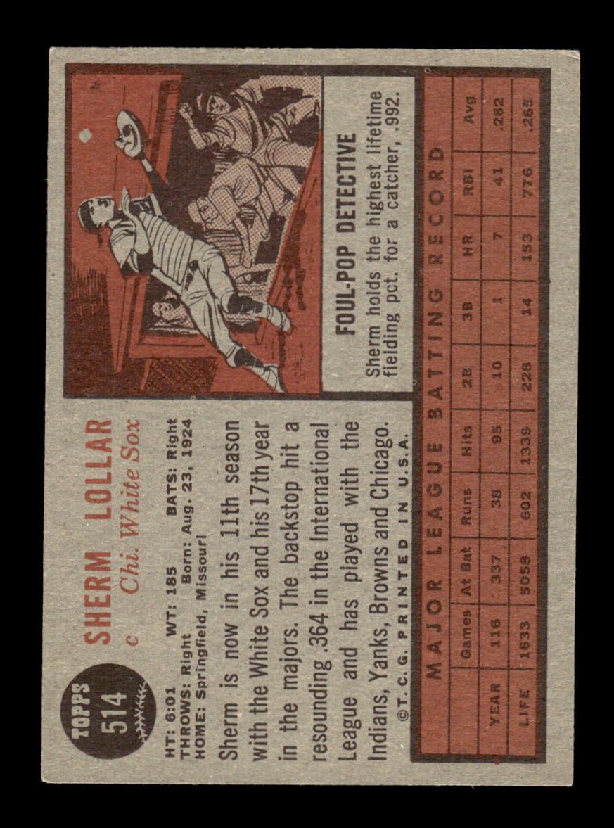 1962 Topps #514 Sherm Lollar Chicago White Sox EX CS26015260