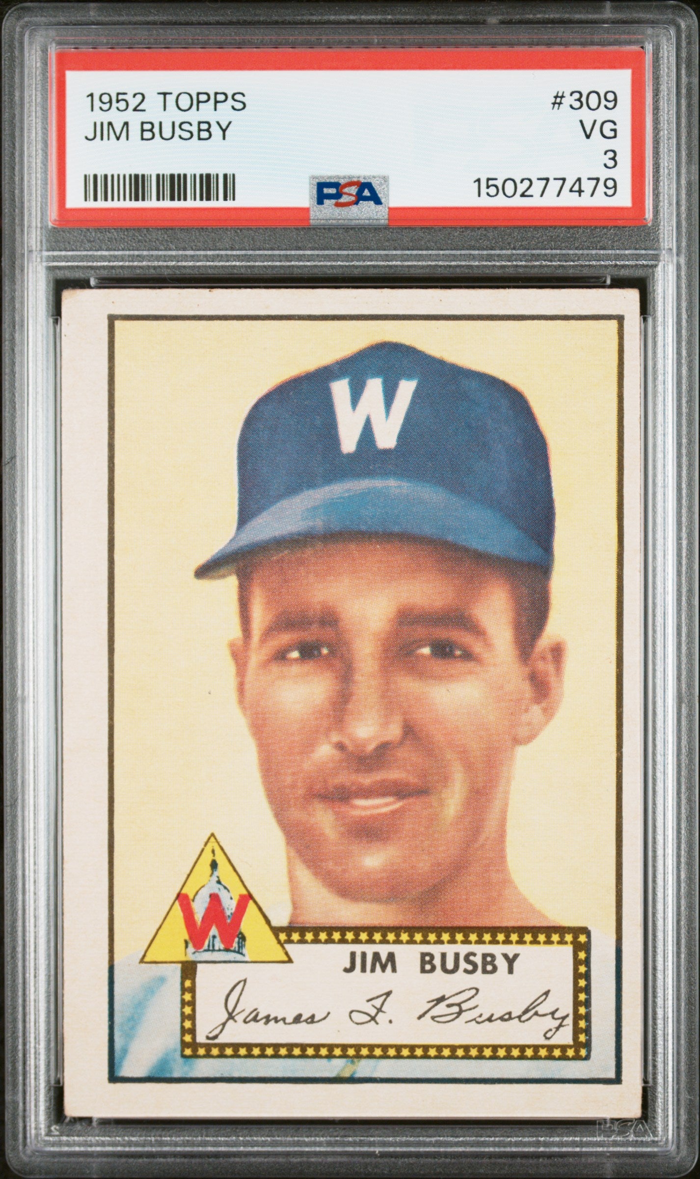 1952 Topps #309 Jim Busby PSA 3 SN 150277479