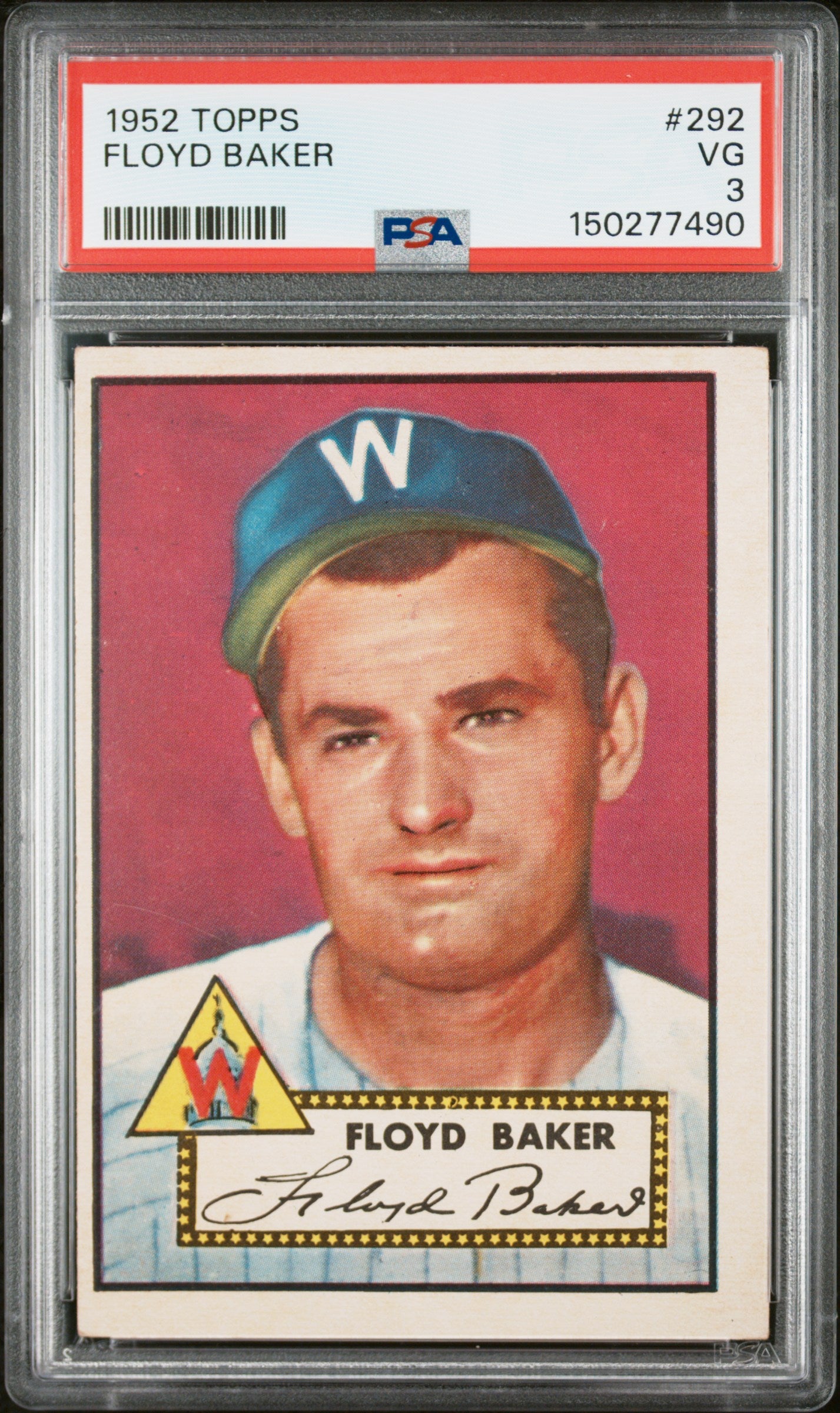 1952 Topps #292 Floyd Baker PSA 3 SN 150277490