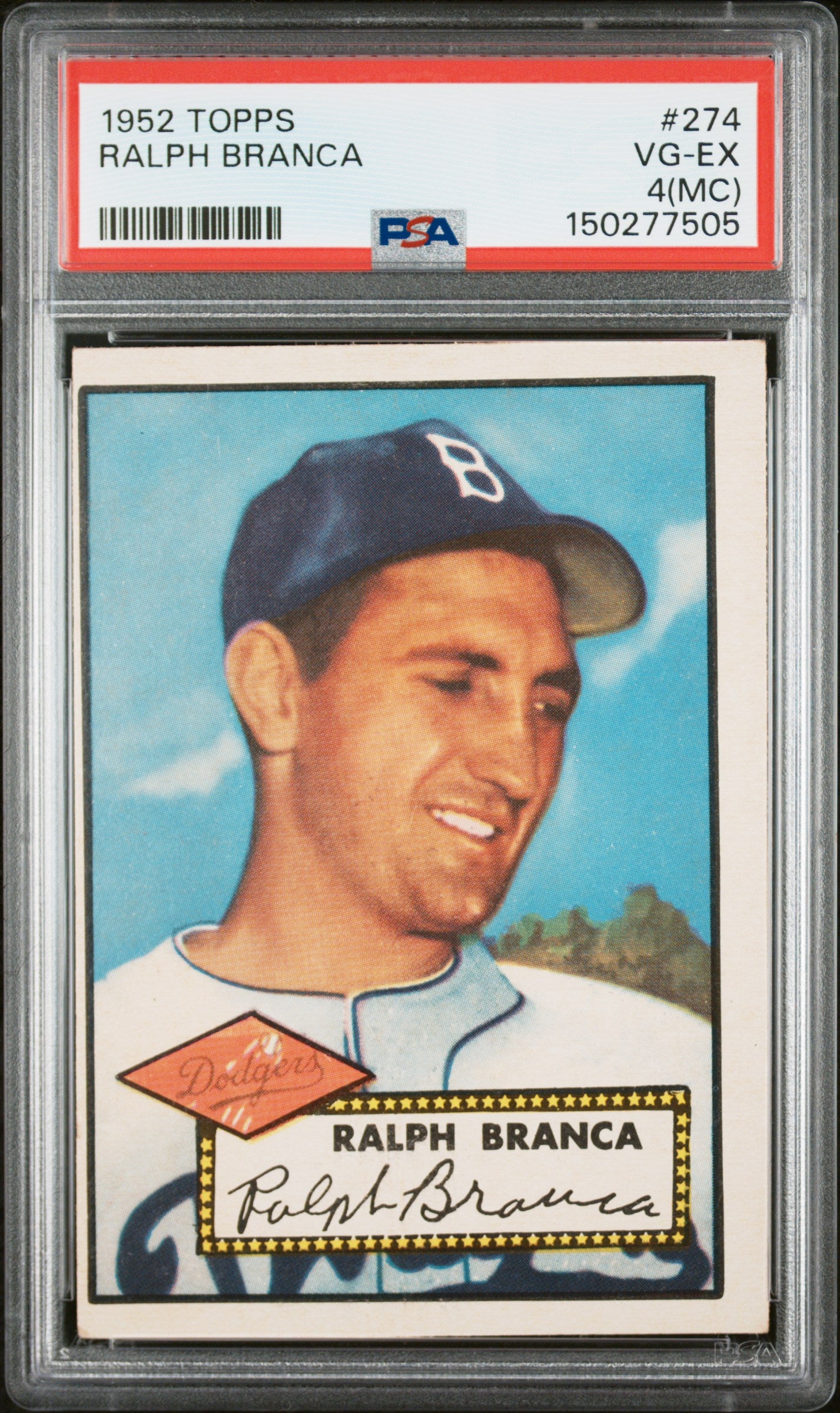 1952 Topps #274 Ralph Branca PSA 4 SN 150277505