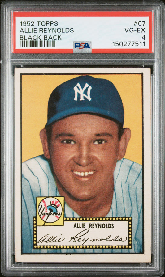 1952 Topps #67 Allie Reynolds Black Back PSA 4 SN 150277511
