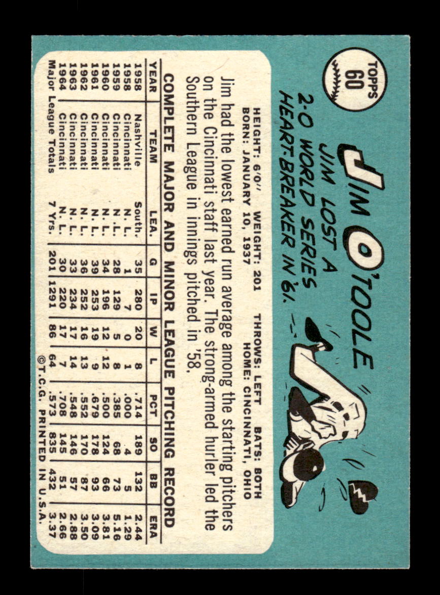 1965 Topps #60 Jim O'Toole Cincinnati Reds EXMT CS26015358