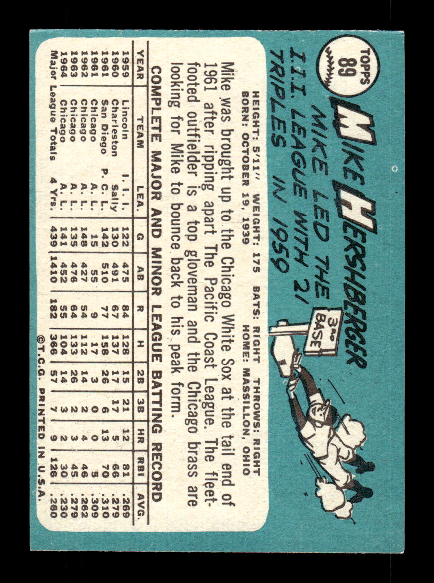 1965 Topps #89 Mike Hershberger Chicago White Sox EXMT CS26015383