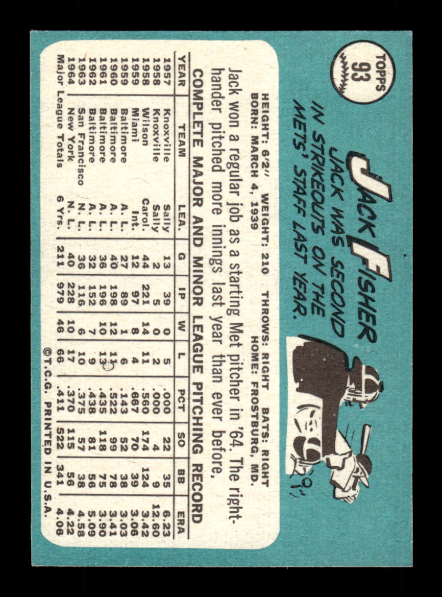 1965 Topps #93 Jack Fisher New York Mets EXMT CS26015387