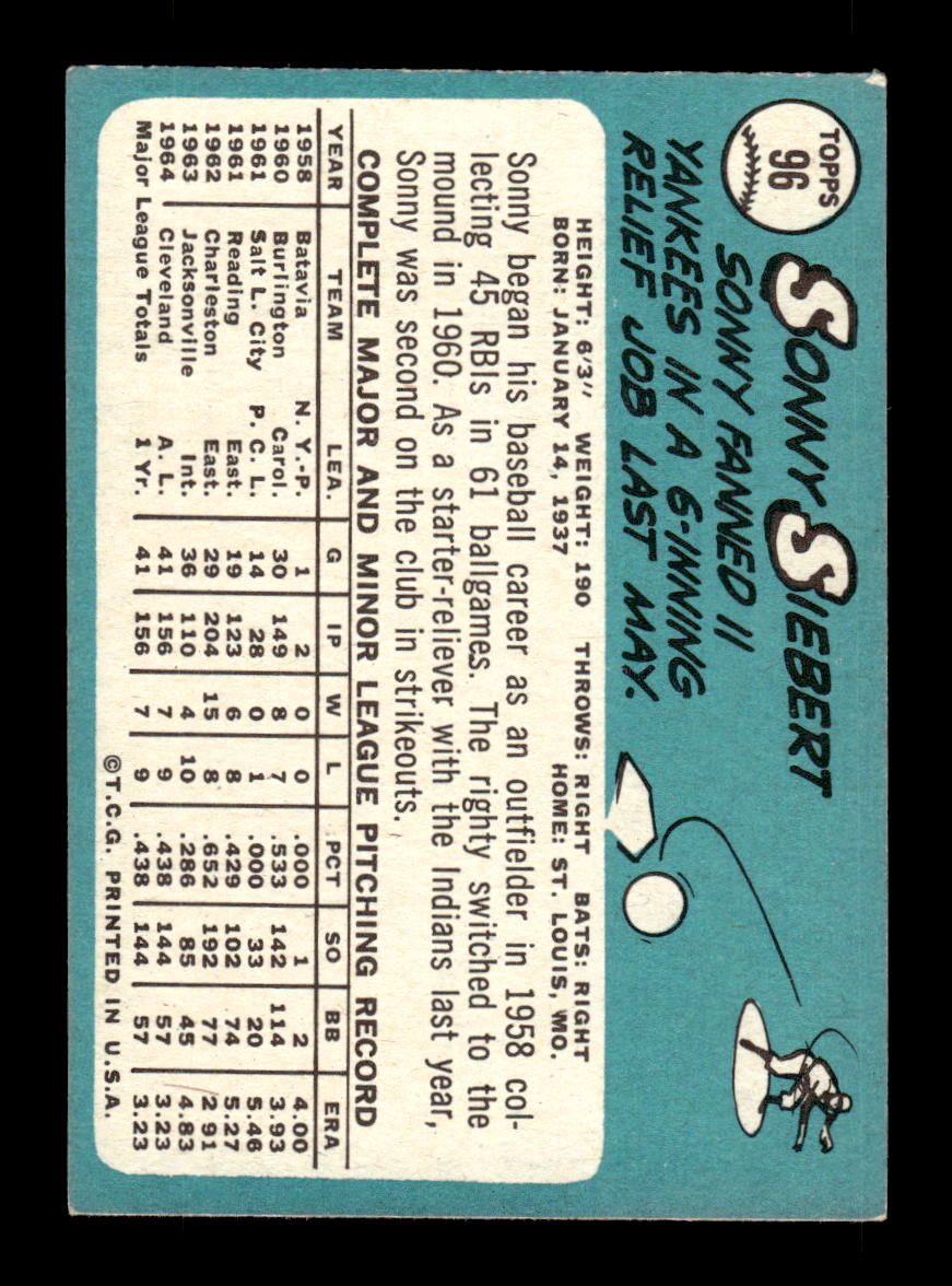 1965 Topps #96 Sonny Siebert Cleveland Indians EXMT CS26015389