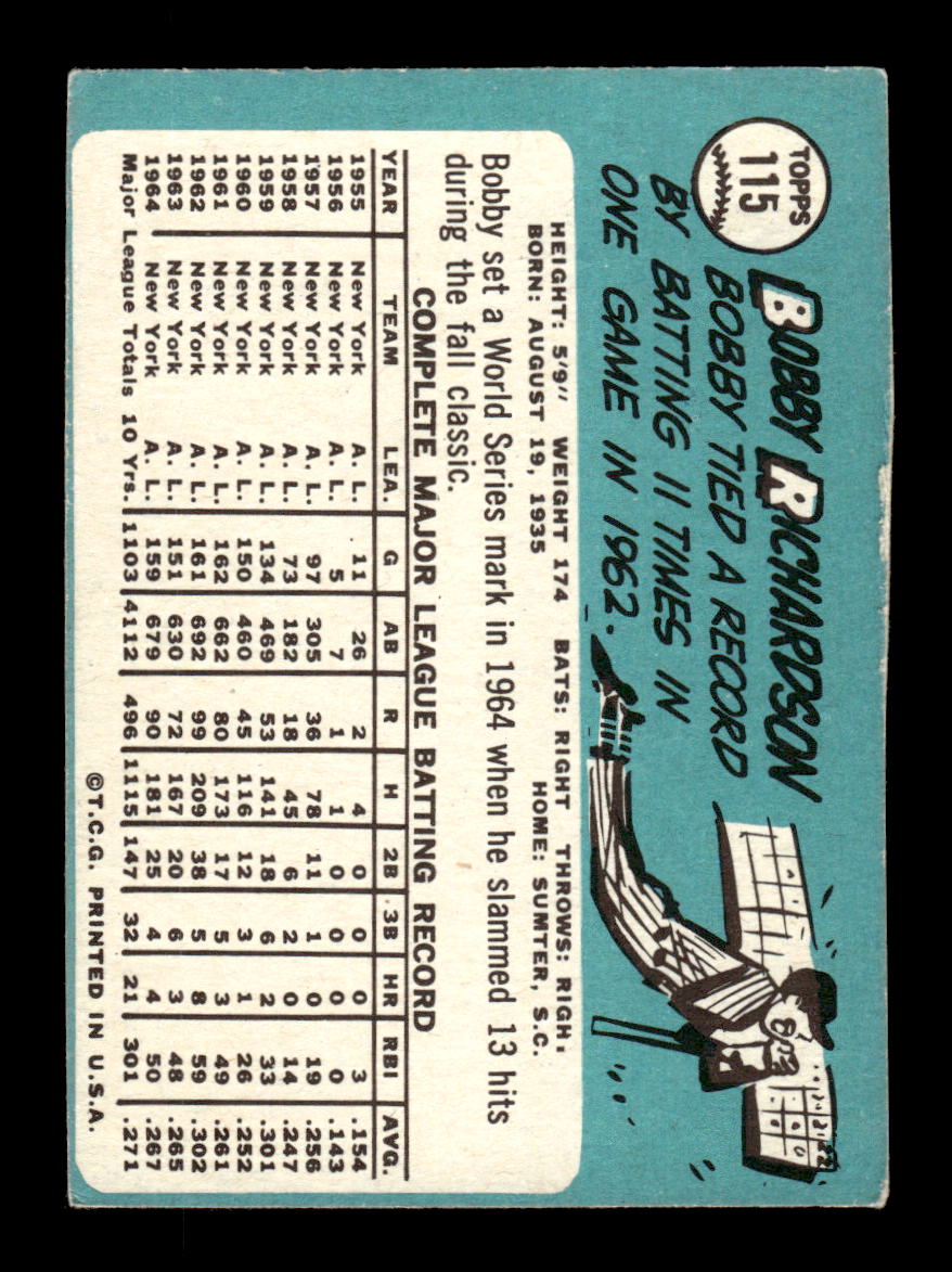 1965 Topps #115 Bobby Richardson New York Yankees EXMT CS26015406