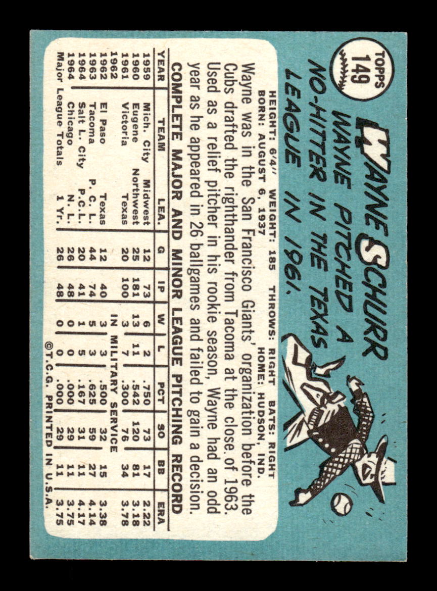 1965 Topps #149 Wayne Schurr Chicago Cubs EXMT CS26015425