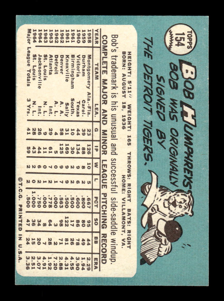 1965 Topps #154 Bob Humphreys St. Louis Cardinals EXMT CS26015429