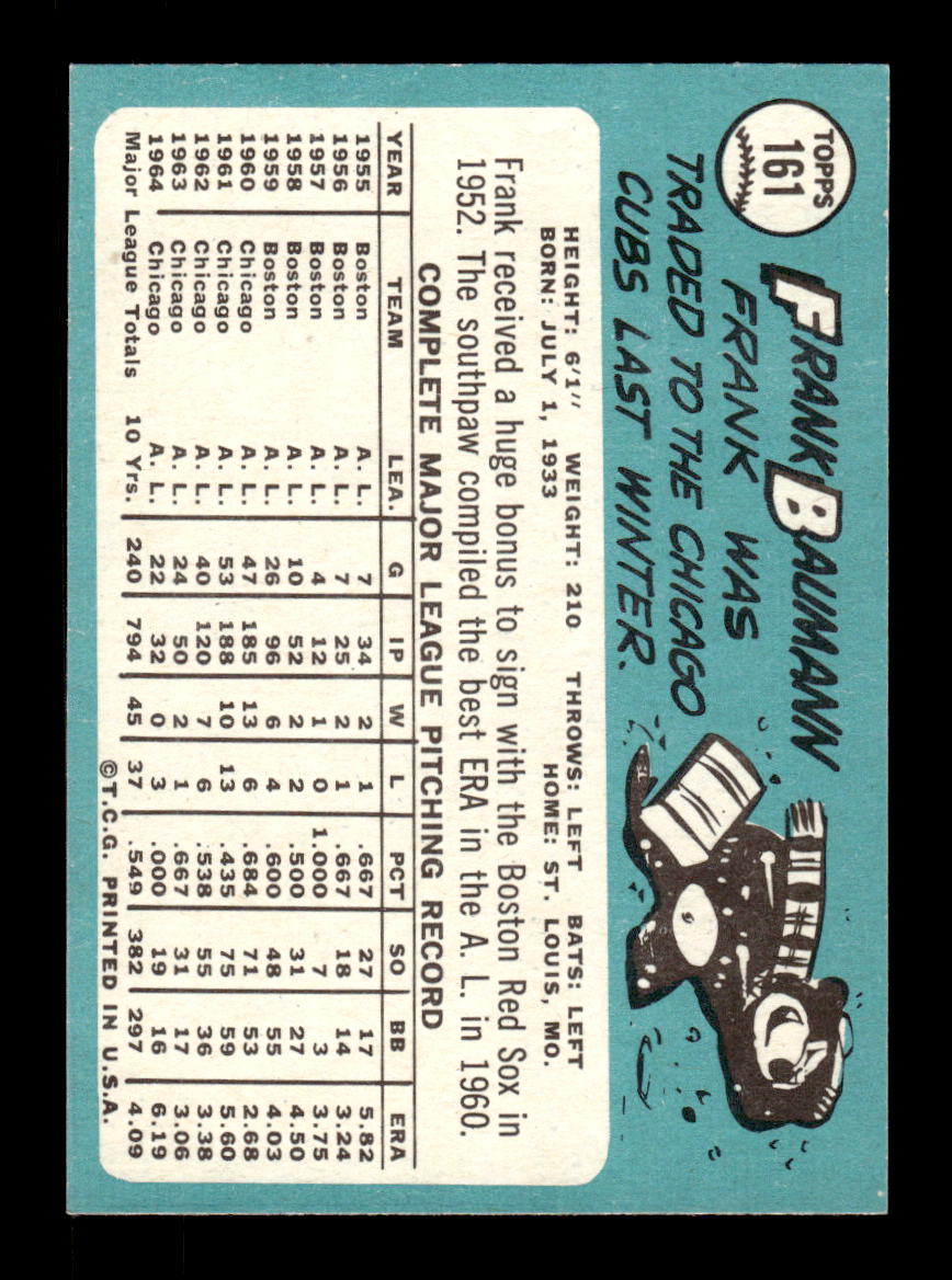 1965 Topps #161 Frank Baumann Chicago Cubs EXMT CS26015435
