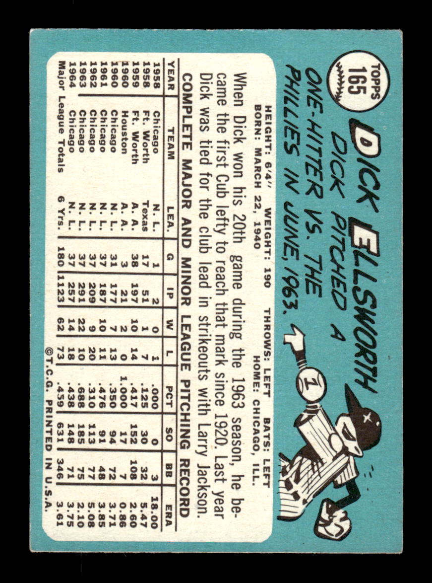 1965 Topps #165 Dick Ellsworth Chicago Cubs EXMT CS26015439