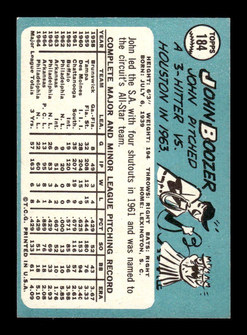 1965 Topps #184 John Boozer Philadelphia Phillies EXMT CS26015455
