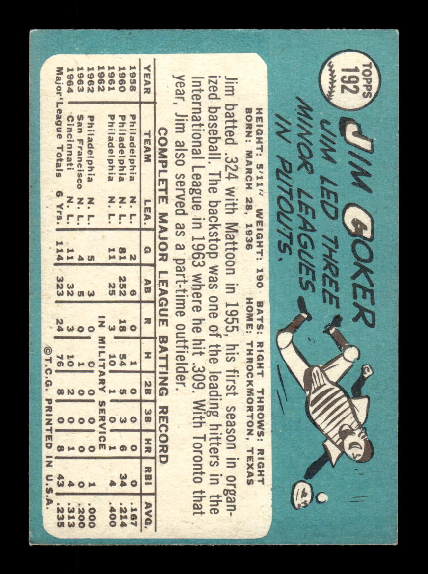 1965 Topps #192 Jim Coker Cincinnati Reds EXMT CS26015463