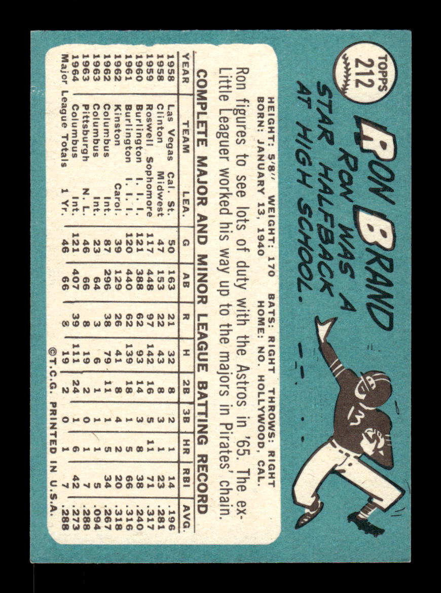 1965 Topps #212 Ron Brand Houston Astros EXMT CS26015477