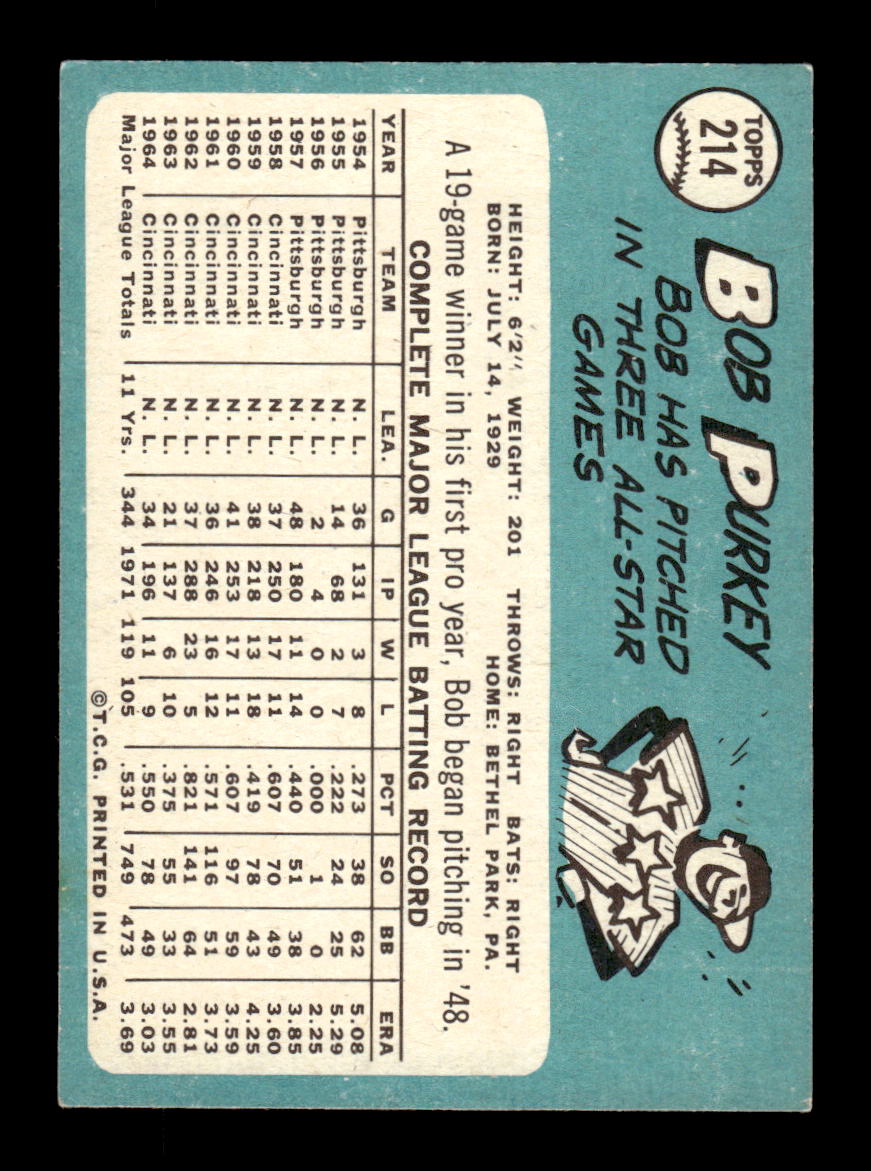 1965 Topps #214 Bob Purkey St. Louis Cardinals EXMT CS26015479