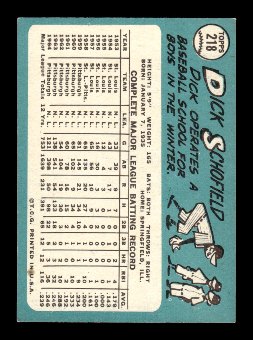 1965 Topps #218 Dick Schofield Pittsburgh Pirates EXMT CS26015483