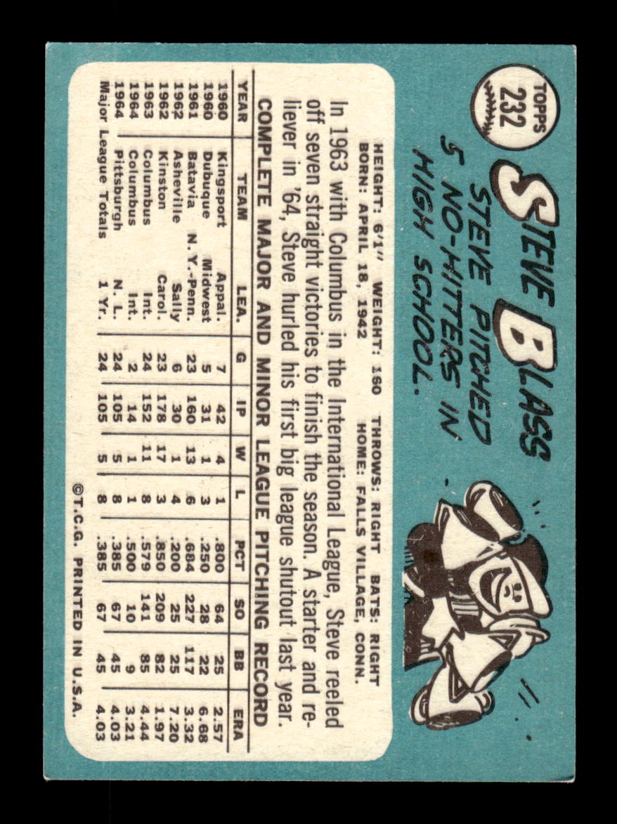 1965 Topps #232 Steve Blass Pittsburgh Pirates EXMT CS26015494